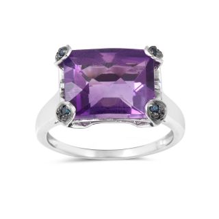 MARIGOLD INTERNATIONAL 925 Sterling Silver Emerald Cut Purple Amethyst Ring with Black Accent Stones | Elegant Statement Ring for Women | Party, Wedding & Gift Jewelry dignis