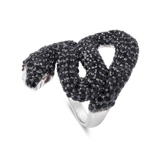 MARIGOLD INTERNATIONAL 925 Sterling Silver Black Snake Statement Ring with Black Spinel | Designer Serpent Cocktail Ring for Women | Luxury Party, Fashion & Gift Jewelry dignis