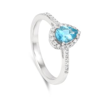MARIGOLD INTERNATIONAL 925 Sterling Silver Blue Apatite Pear Cut Halo Ring for Women | Teardrop Gemstone Ring with Cubic Zirconia | Elegant Engagement, Party & Gift Jewelry dignis